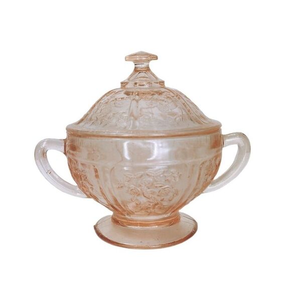 VTG 30s Pink Depression Glass Sharon Cabbage Rose Design & Berries 6 Piece Set - Picture 5 of 15